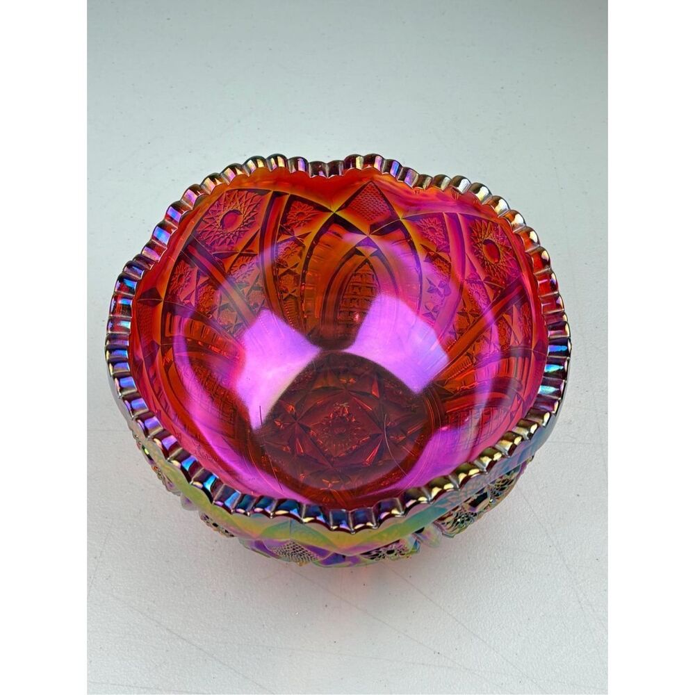Vintage Indiana Glass Heirloom Sunset Ruby Red Carnival Glass Bowl 8.5in W DI254 - Picture 3 of 8